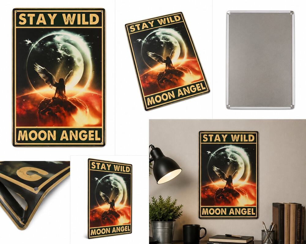 Stay Wild Moon Angel Vintage Style Metal Wall Sign